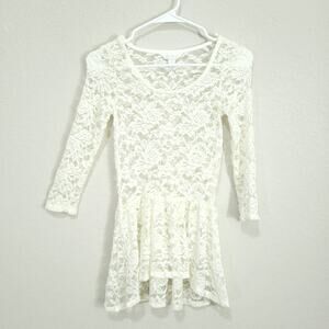 Decree Lace Top  Womens Junior XS Cream Peplum Pullover Feminine Soft Girl